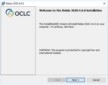 Screenshot of the Welcome to the Relais 2020 Installation window